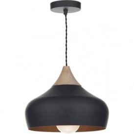 GAUCHO Nordic style matt black ceiling pendant light with wood detail - small