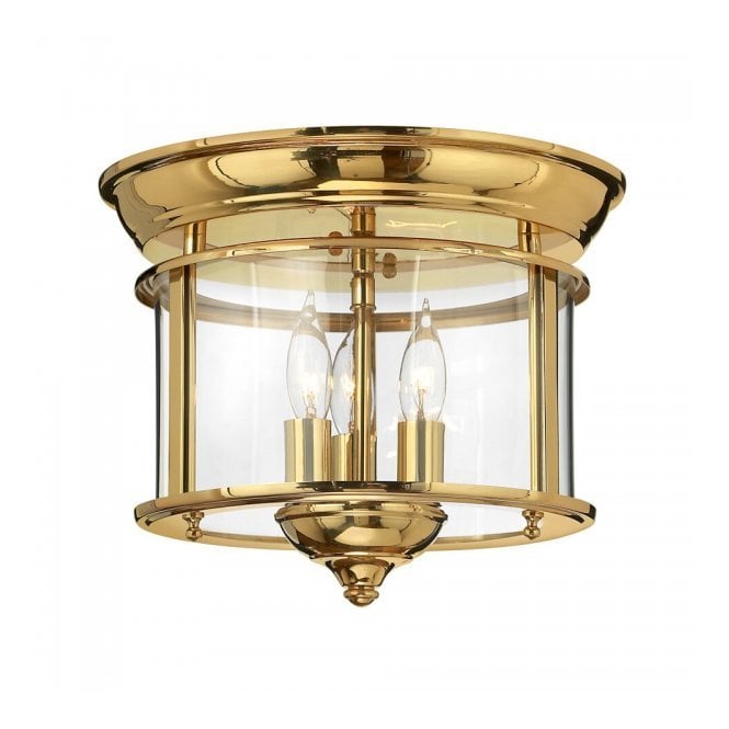 GENTRY circular solid brass flush mounted hall ceiling light with clear glass