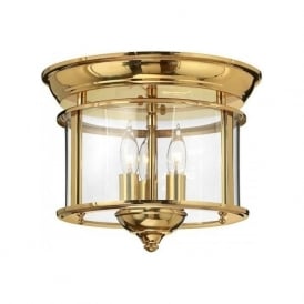 GENTRY circular solid brass flush mounted hall ceiling light with clear glass