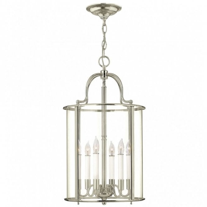 GENTRY traditional polished nickel hanging hall lantern - large