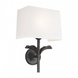 GEORGIA traditional Arts and Crafts style aged iron wall light with white linen shade