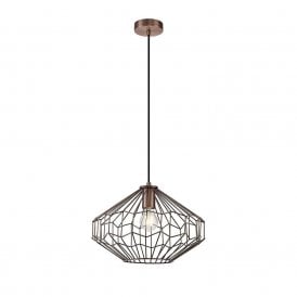 GEOWIRE antique copper wire cage ceiling pendant - medium