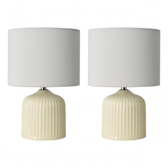 Gigi Twin Pack Table Lamp Cream Ceramic with Linen Shade