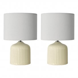 Cream ceramic table lamp with linen shade twin pack