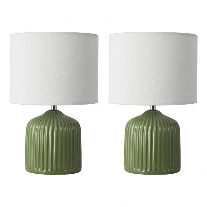 Gigi Twin Pack Table Lamp Green Ceramic with Linen Shade