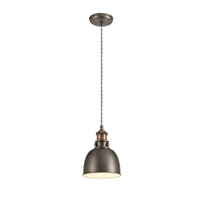 GIOVANNI retro antique silver ceiling pendant with copper highlights - small