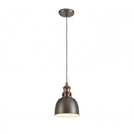 GIOVANNI retro antique silver ceiling pendant with copper highlights - small