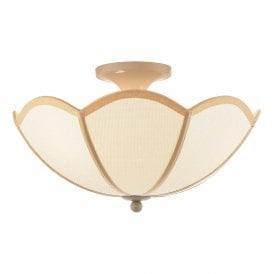 Semi-flush ceiling light in rattan and taupe