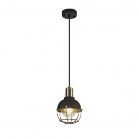  Matt Black Indoor Or Outdoor Ceiling Pendant With Bronze Detailing