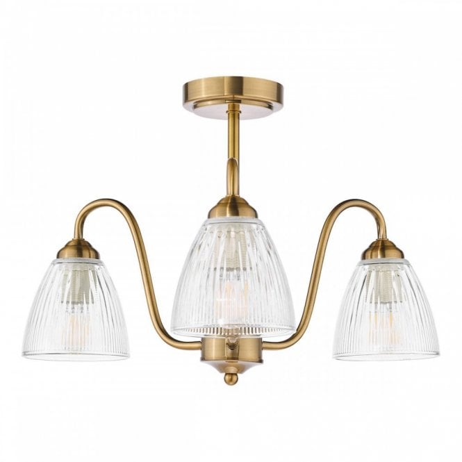 Glynis 3 Light Semi-Flush in Antique Bronze with Ribbed Glass Shades
