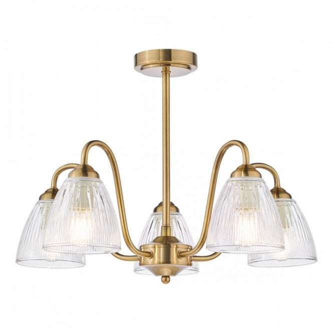 Glynis 5 Light Semi-Flush in Antique Bronze with Ribbed Glass Shades