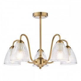 antique bronze semi flush light with ribbed glass shades