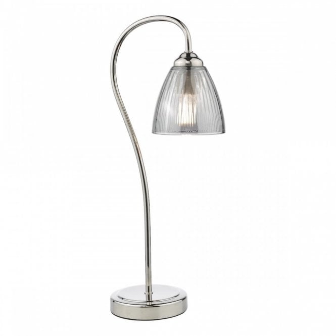 Glynis Table Lamp in Polished Nickel with Smoked Ribbed Glass Shade