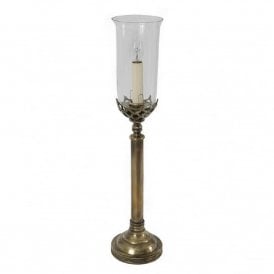 GOTHIC antique brass table light with clear storm glass shade (medium)