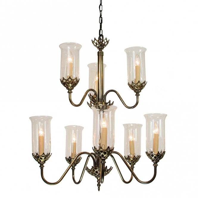 GOTHIC large traditional 8 light chandelier with storm glass shades