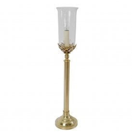 GOTHIC table light in gold polished brass with clear storm glass shade (large)
