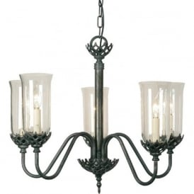 GOTHIC traditional 5 arm ceiling light with storm glass shades