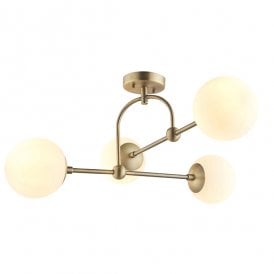 GRACE 4 Light Matt Antique Brass Semi-Flush With Opal Glass