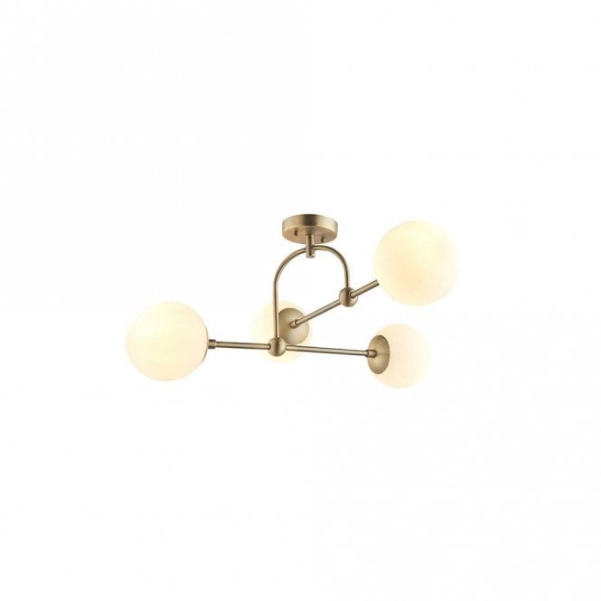 GRACE 4 Light Matt Antique Brass Semi-Flush With Opal Glass