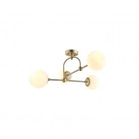 GRACE 4 Light Matt Antique Brass Semi-Flush With Opal Glass
