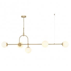 GRACE Matt Antique Brass Linear Pendant With Opal Glass And Adjustable Stem