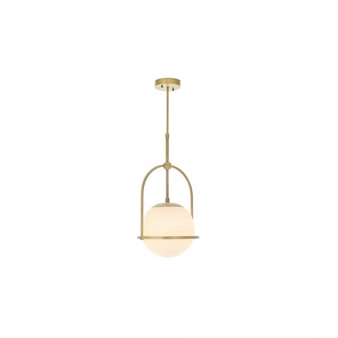GRACE Matt Antique Brass Single Pendant With Opal Glass And Adjustable Stem