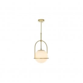 GRACE Matt Antique Brass Single Pendant With Opal Glass And Adjustable Stem