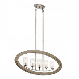 GRAND Bank 5 Light Chandelier | Distressed Grey Finish | Pewter | Clear Seeded Glass |