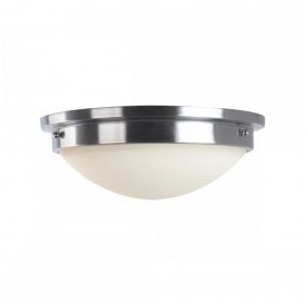 GRAVITY circular flush fit ceiling light with opal glass shade and chrome surround