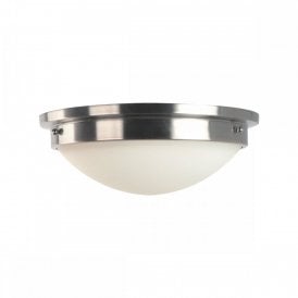 GRAVITY circular flush fit ceiling light with opal glass shade and nickel surround