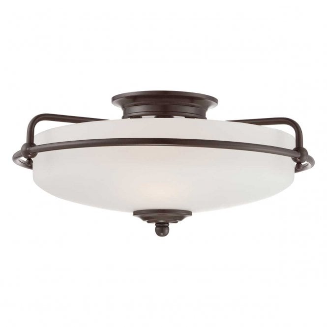 GRIFFIN Art Deco 3 Light Flush Ceiling Light | Bronze and Opal Glass