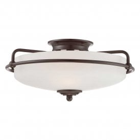 Art Deco 3 Light Flush Ceiling Light | Bronze and Opal Glass