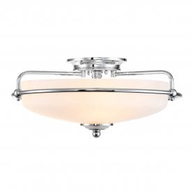 Art Deco 3 Light Flush Ceiling Light | Polished Chrome and Opal Glass