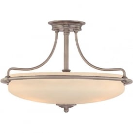 GRIFFIN Art Deco antique nickel semi-flush uplighter ceiling light - medium