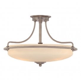 GRIFFIN Art Deco antique nickel semi-flush uplighter ceiling light - medium