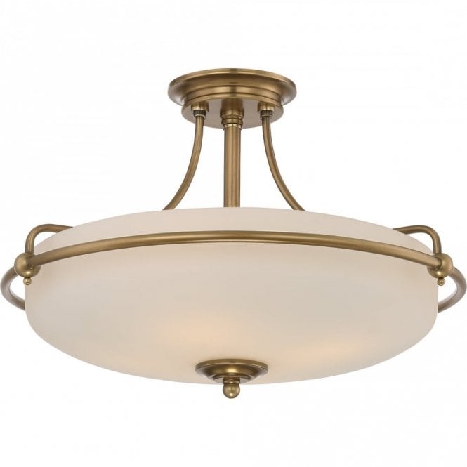 GRIFFIN Art Deco weathered brass semi-flush uplighter ceiling light - medium