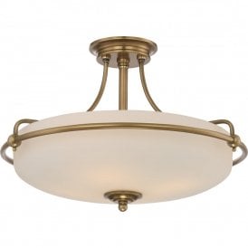 GRIFFIN Art Deco weathered brass semi-flush uplighter ceiling light - medium