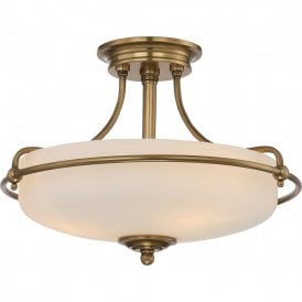 GRIFFIN Art Deco weathered brass semi-flush uplighter ceiling light - small