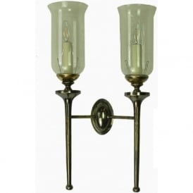 GROSVENOR twin antique brass wall sconce with storm glass shades