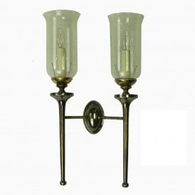 GROSVENOR twin antique brass wall sconce with storm glass shades