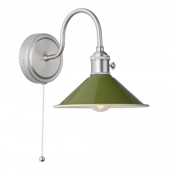 HADANO 1lt Wall Light Antique Chrome With Olive Green Shade