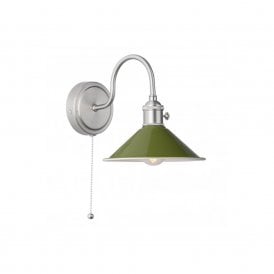 HADANO 1lt Wall Light Antique Chrome With Olive Green Shade