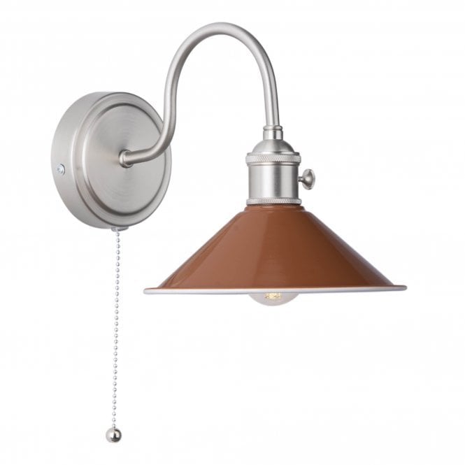 HADANO 1lt Wall Light Antique Chrome With Umber Shade
