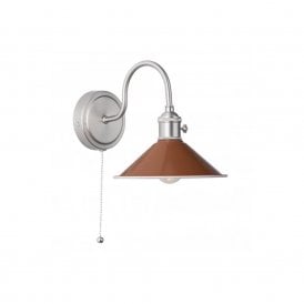 HADANO 1lt Wall Light Antique Chrome With Umber Shade