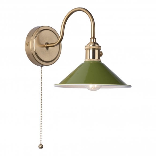 HADANO 1lt Wall Light Natural Brass With Olive Green Shade