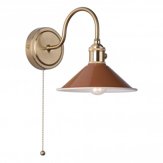 HADANO 1lt Wall Light Natural Brass With Umber Shade