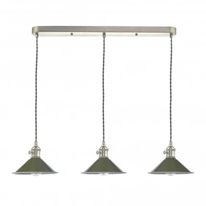 HADANO 3 Light Antique Chrome Suspension With Olive Green Shades