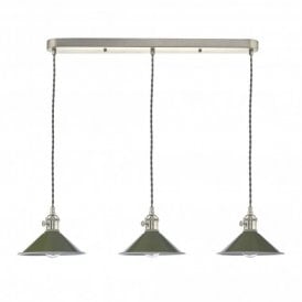 HADANO 3 Light Antique Chrome Suspension With Olive Green Shades