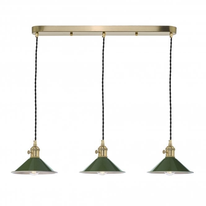 HADANO 3 Light Brass Suspension With Olive Green Shades