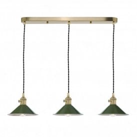 HADANO 3 Light Brass Suspension With Olive Green Shades